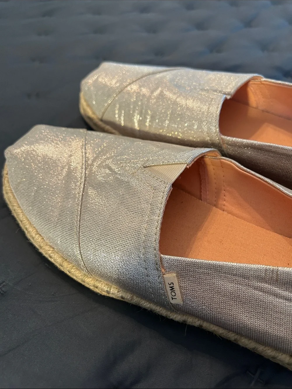 TOMS Gold Glitter Espadrille Slip-Ons